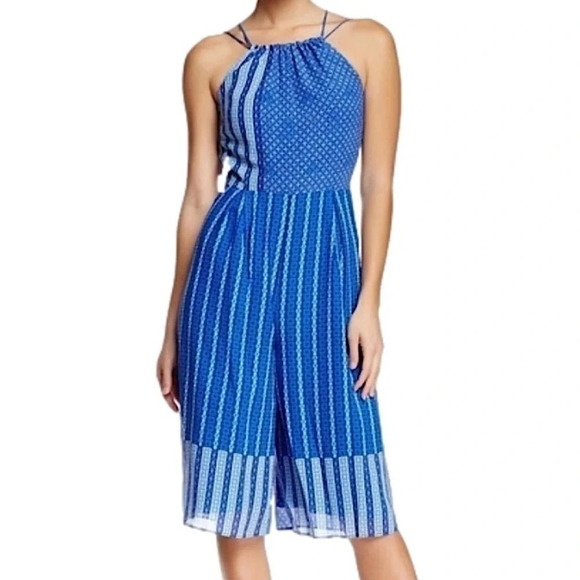 NWT Cynthia Steffe Abyss Alicia Cropped Romper Blue/white pattern SZ 10 - Picture 10 of 11